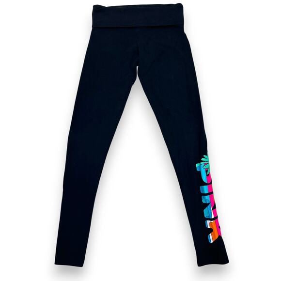 Victoria Secret Pink Black With Vibrant Multicolor Logo Leggings Size XS - Picture 1 of 8